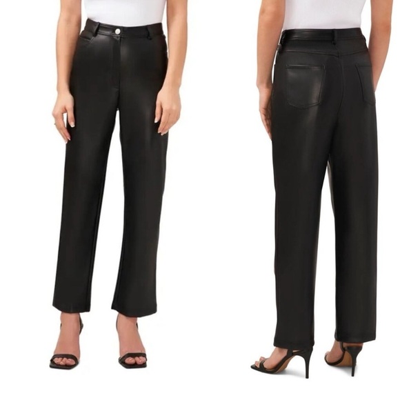 Halogen Faux Leather Pant High Rise Straight Leg - Picture 1 of 5